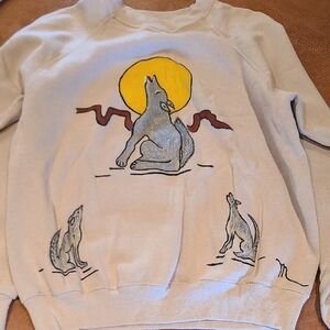 Hanes Beige Sweater with Wolf Design